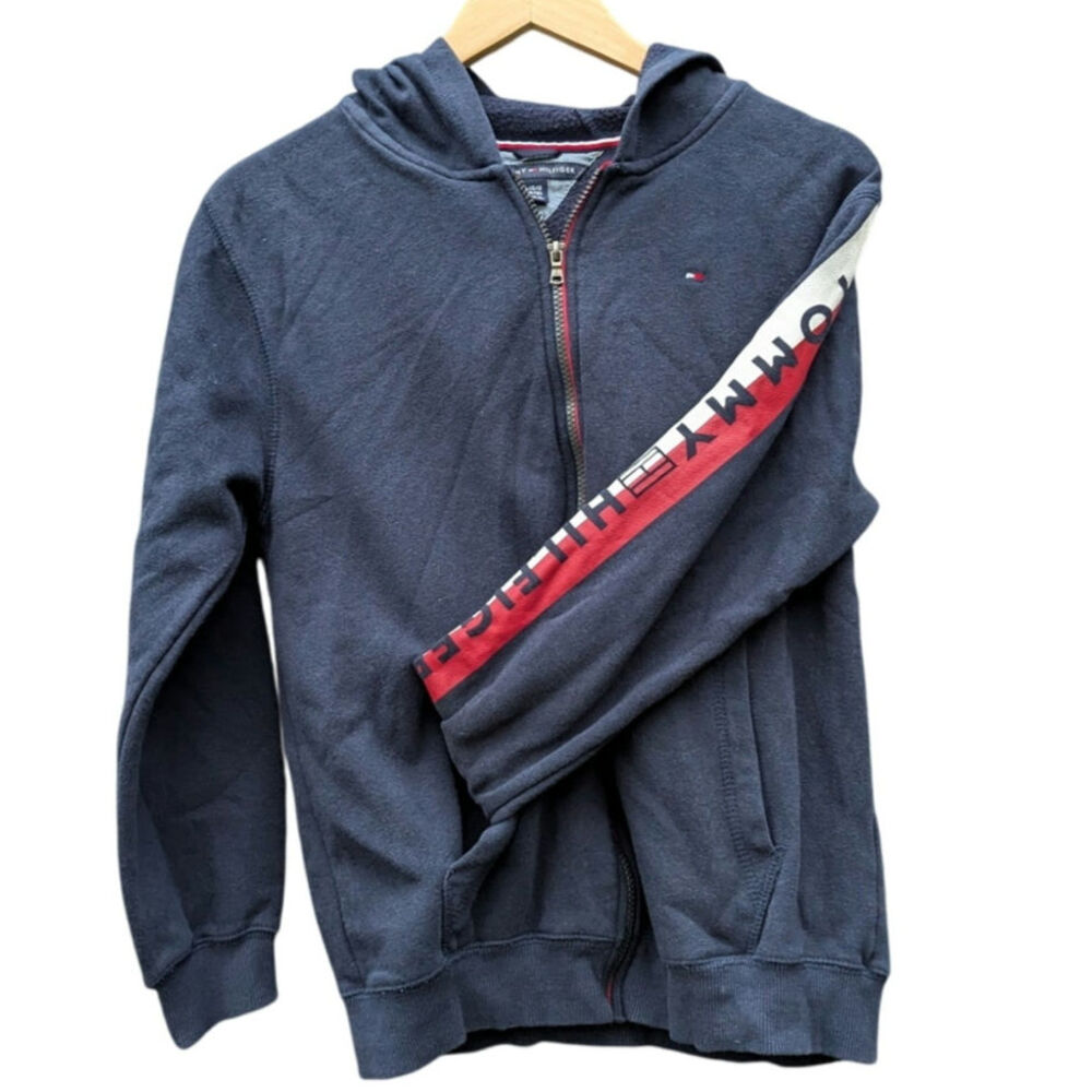 Tommy Hilfiger Spell Out Preppy Costal New England Sweatshirt Hoodie Zipper L